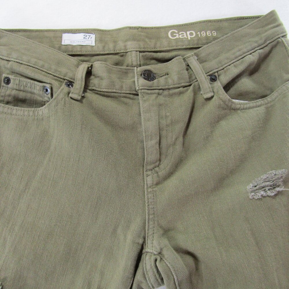 Gap Women’s Green Girlfriend Mid-rise Distressed Jeans, Size 27R - Picture 4 of 9